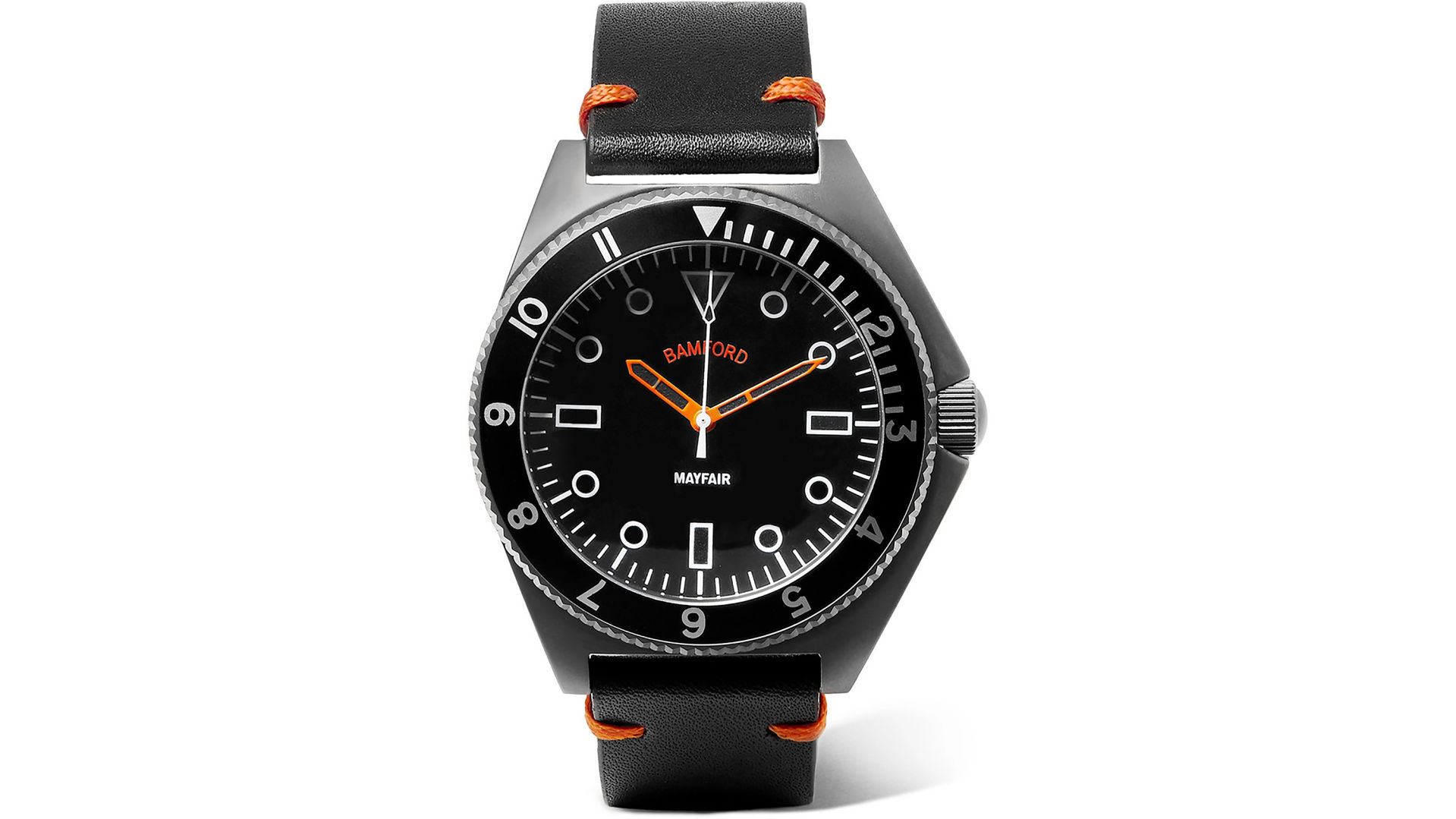 Mayfair brushed stainless steel and leather watch